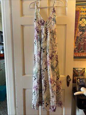H&M Floral V-Neck Spaghetti Strap Maxi Dress — Lavender & Green Print